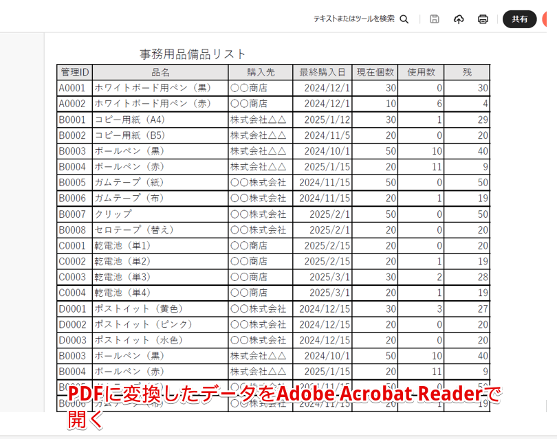 PDFに変換したデータをAdobe Acrobat Readerで開く