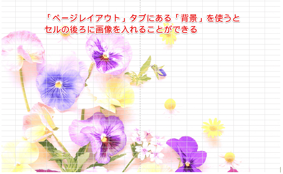 「背景」を使ってセルの後ろに挿入した画像