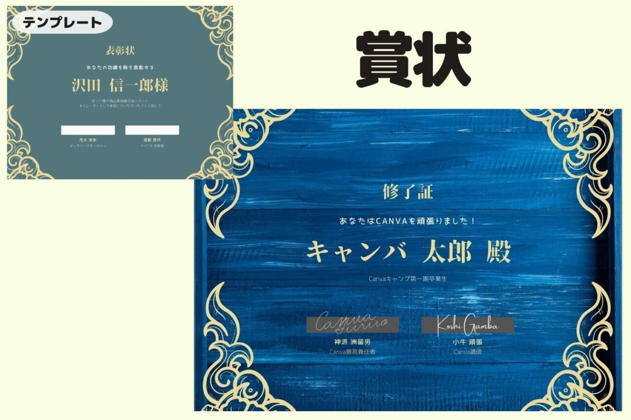 テンプレートから作成した賞状