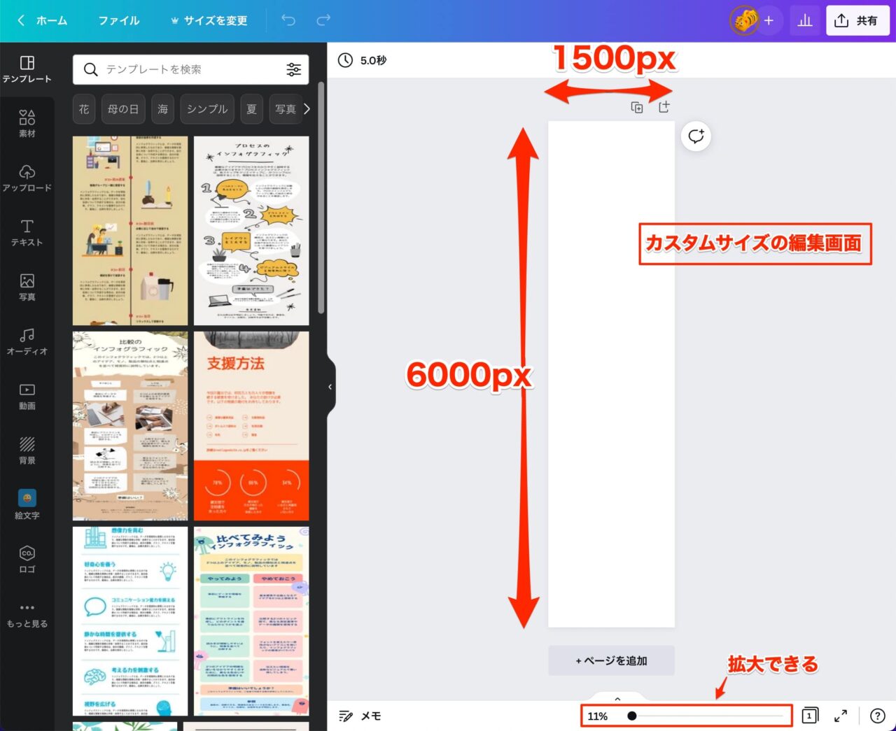 カスタムデザインの編集画面