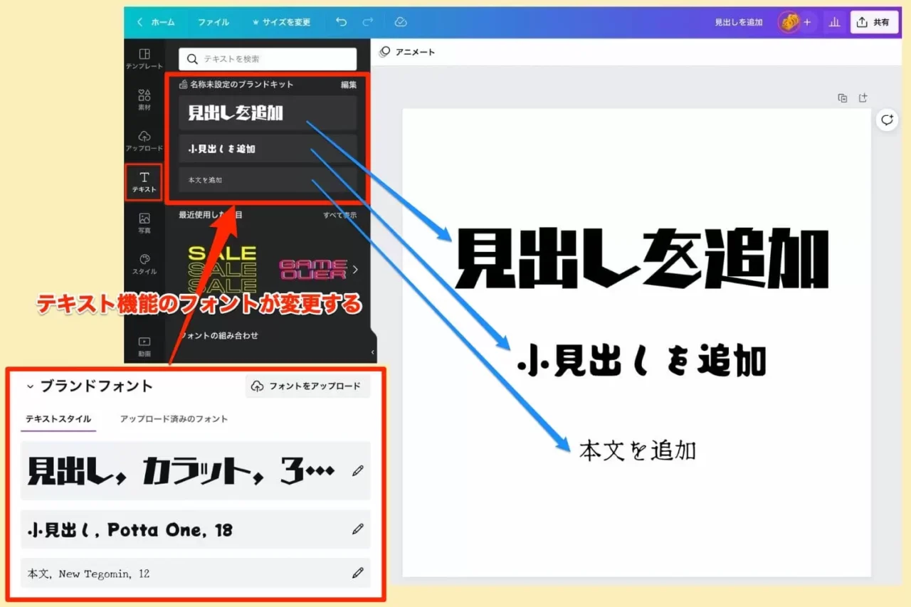 編集画面の見出しがブランドフォントに変更する