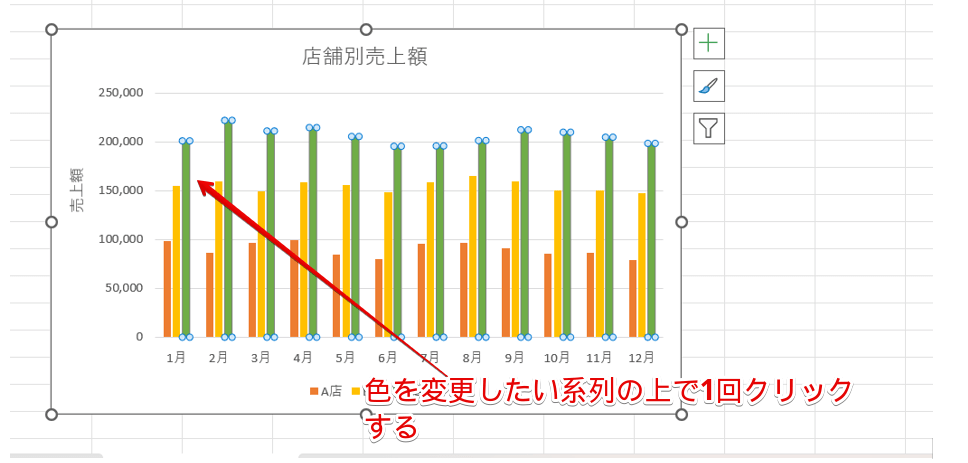 色を変更したい系列の上で1回クリック