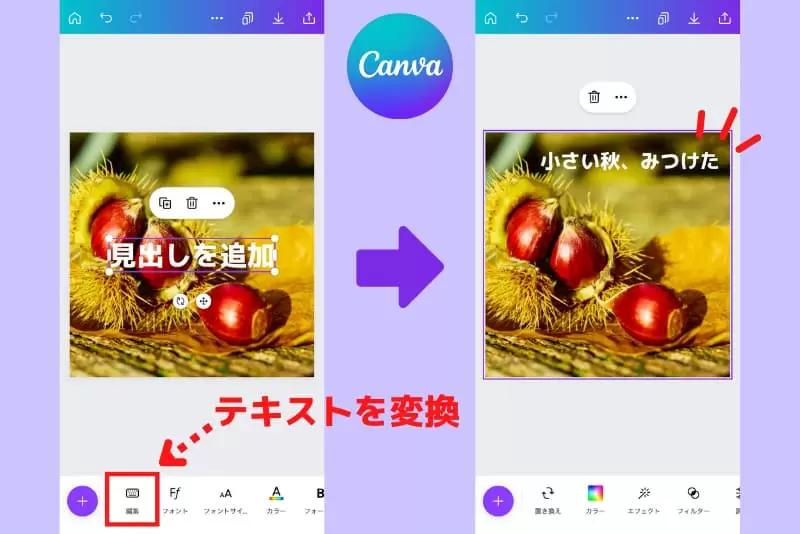 Canvaでインスタの投稿デザインに文字入れ②