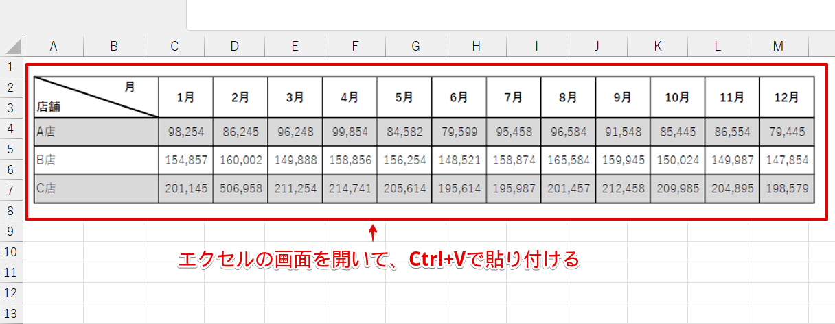 Ctrl+Vで貼り付ける