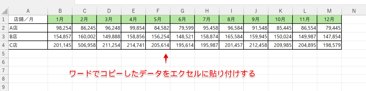 エクセルに貼り付ける