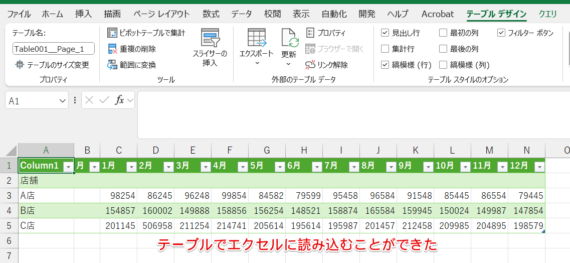 エクセルに読み込むことができた