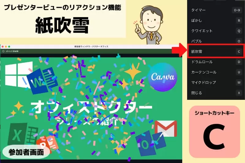 プレゼンタービューの「紙吹雪」機能