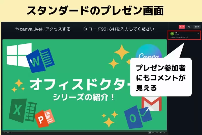 「スタンダード」のプレゼン画面は参加者にもコメントが見える