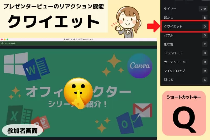 プレゼンタービューの「クワイエット」機能